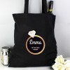 Personalised Gold Bling Ring Hen Party Black Cotton Tote Bag