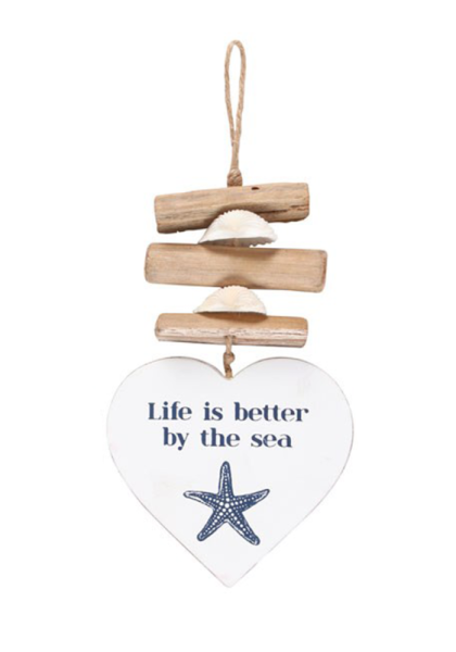 Life Is Better By the Sea Driftwood Heart Sign