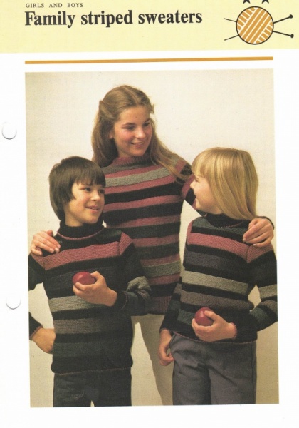 Vintage Hamlyn Knitting Pattern: Family Striped Sweaters