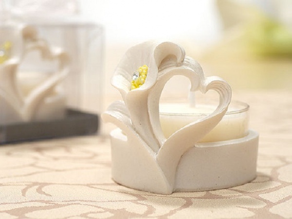 Heart Shaped Calla Lily Candle Holder - Bulk Pack 4 Favors