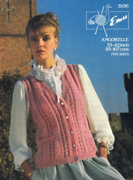 Vintage Emu Knitting Pattern 3536 - Sleeveless Cardigan