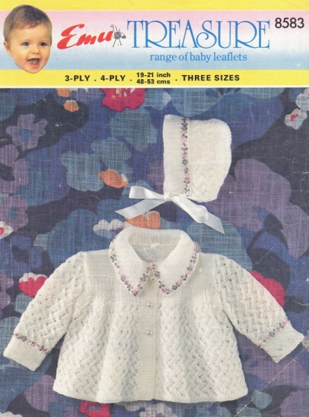 Vintage Emu Knitting Pattern 8583 - Childs Coat & Bonnet