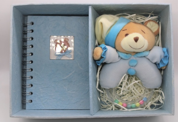 Baby Gift Set - Teddy Bear Rattle & Photo Album