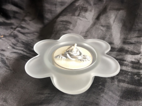 Rose design tea light in floral frosted glass candle holder- Bulk Pack 4 Holders