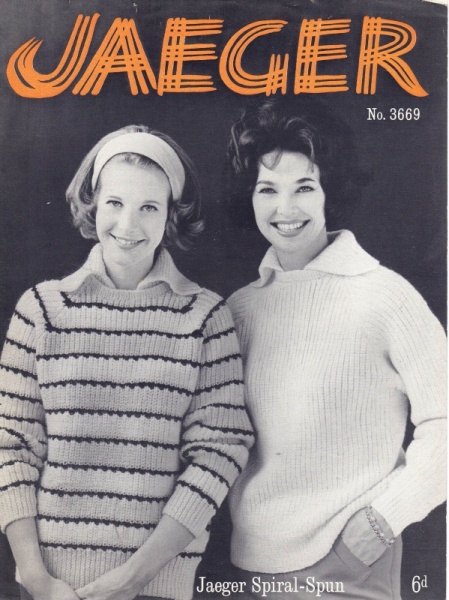 Vintage Jaeger Knitting Pattern No. 3669 - Ladies Striped & Plain Sweaters