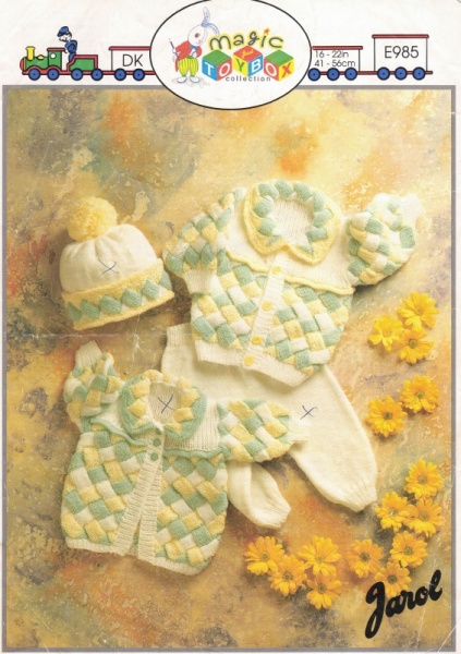 Vintage Jarol Knitting Pattern E985: Baby's Jacket Coat, Leggings & Hat