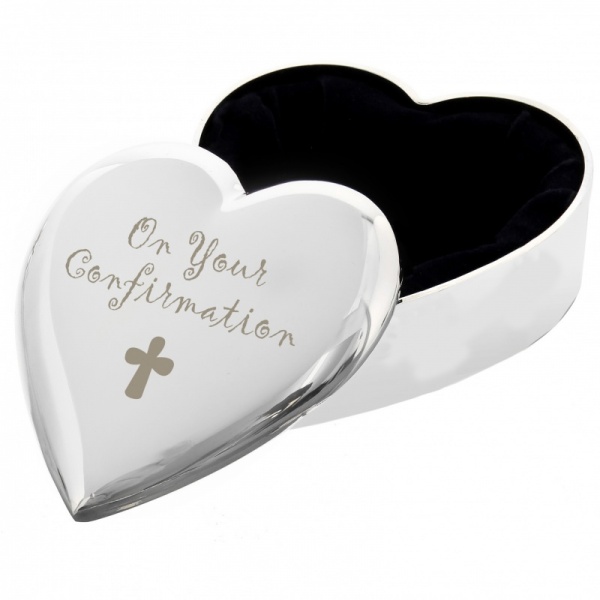Confirmation Cross Design Heart Shaped Trinket Box