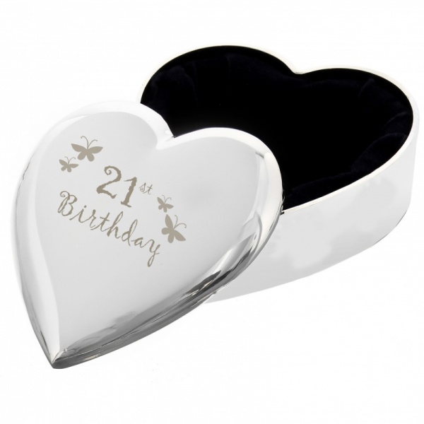 21st Birthday Butterflies Design Heart Trinket Box