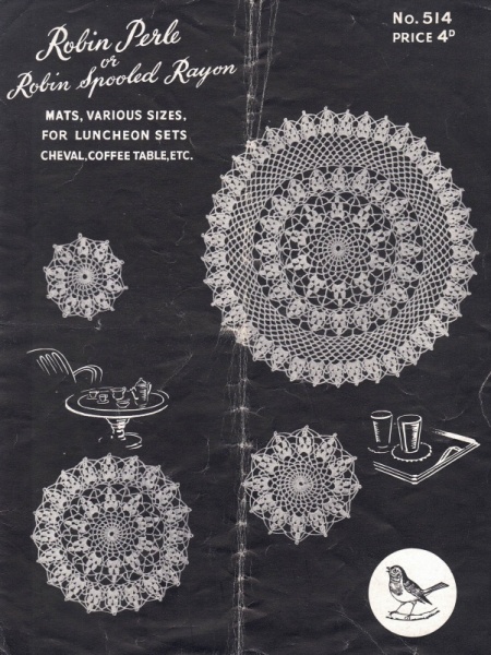 Vintage Robert Clew Crochet Pattern 514: Table Mats, Various Sizes