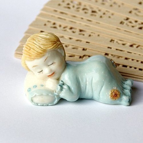 Resin Sleeping Baby Figurine in Blue