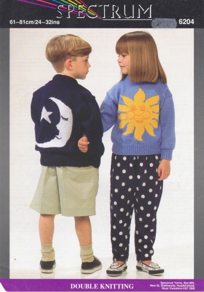 Vintage Spectrum Knitting Pattern No 6204: Child's Sun & Moon Sweaters