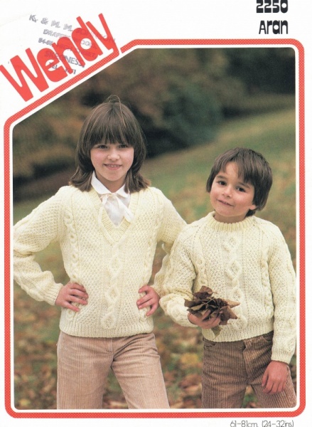 Vintage Wendy Knitting Pattern 2250: Children's Aran Sweaters