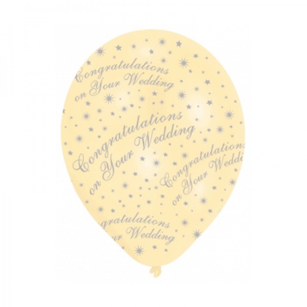 Pearl Ivory Congratulations On Your Wedding Balloons ~ Pack of 6