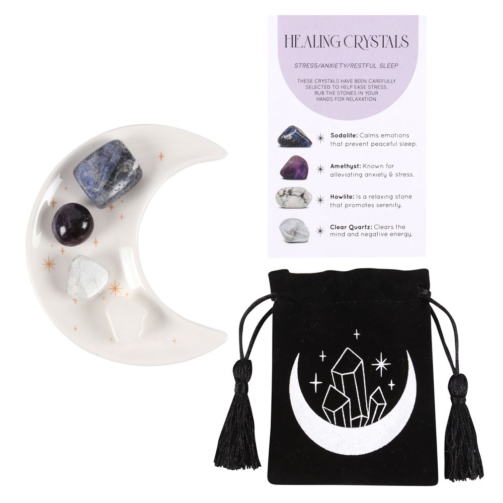 Stress - Anxiety - Restful Sleep - Healing Crystal Set with Moon Trinket Dish