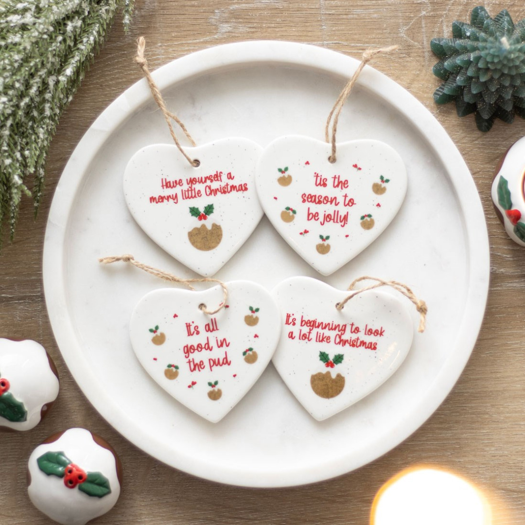 Christmas Pudding Ceramic Hearts