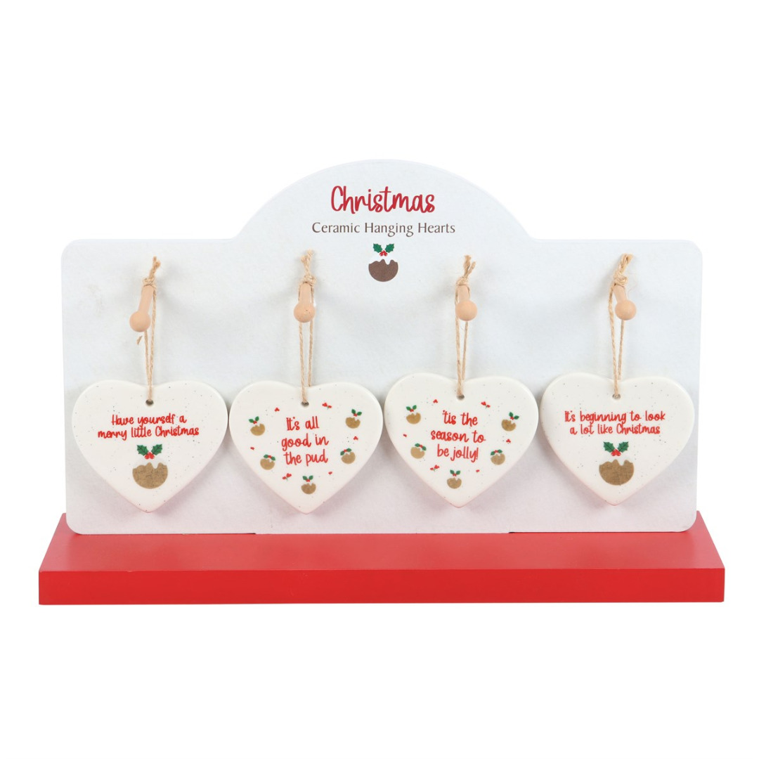 Christmas Pudding Ceramic Hearts