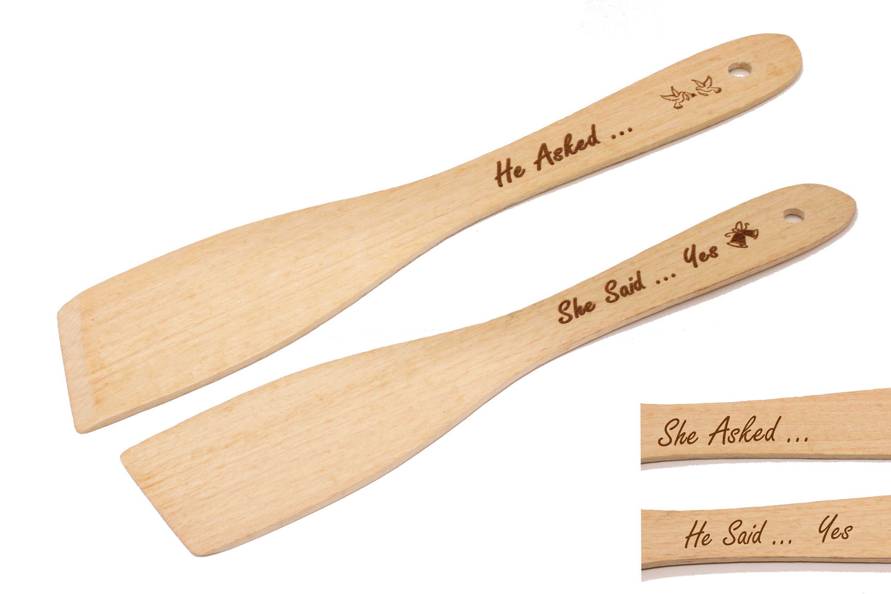 Personalised Wooden Engagement Wedding Spatula - 'He Asked .. She Said Yes'