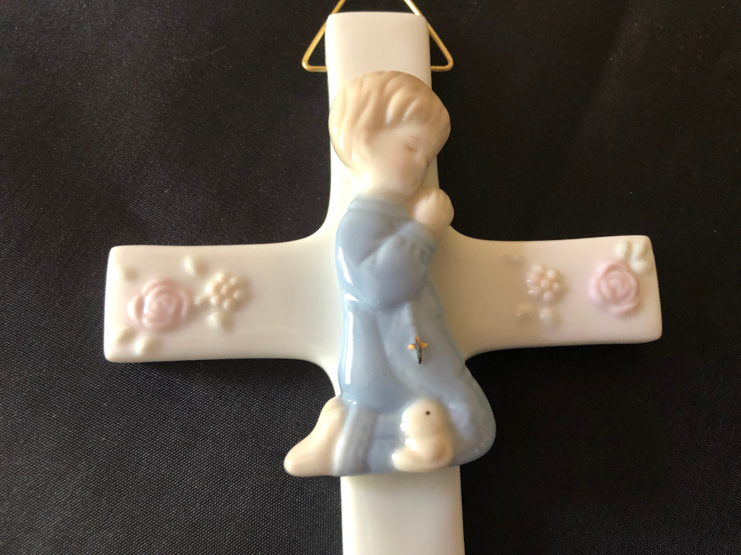 Russ First Holy Communion Porcelain Cross, Boy Kneeling in Prayer