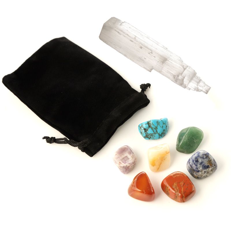 Set of 7 Chakra Stones Kit with Crystal