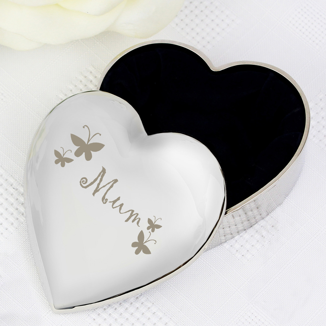 Mum Butterfly Design Heart Shaped Trinket Box