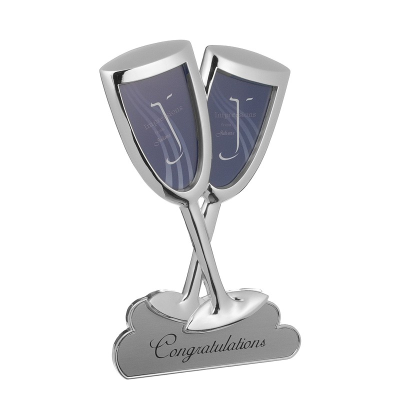 Silver Plated Congratulations Champagne Flutes Photo Frame