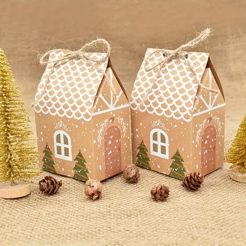 Festive Christmas House Advent Gift Boxes with Twine - 24pcs