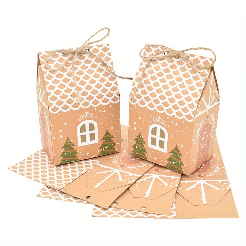 Festive Christmas House Advent Gift Boxes with Twine - 24pcs