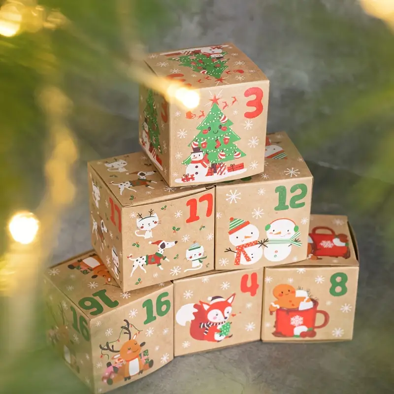 Kraft Christmas Advent Calendar Gift Boxes - Set 24