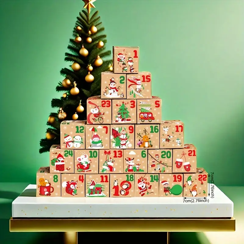 Kraft Christmas Advent Calendar Gift Boxes - Set 24