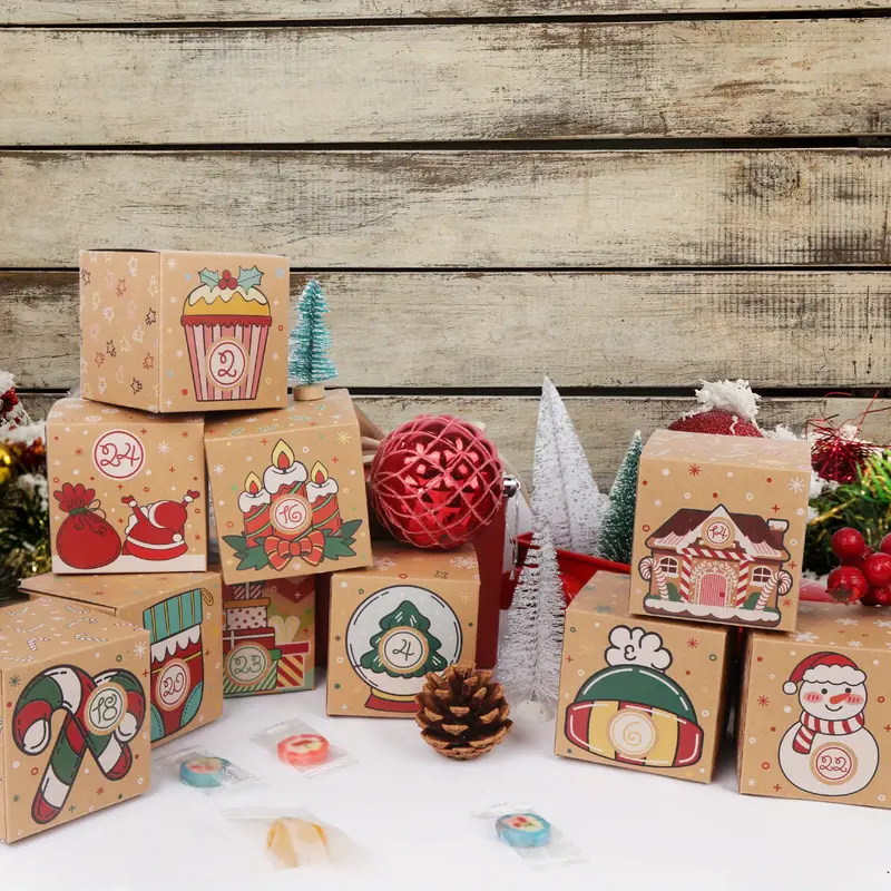 Kraft Style Christmas Advent Calendar Gift Boxes - Set 24