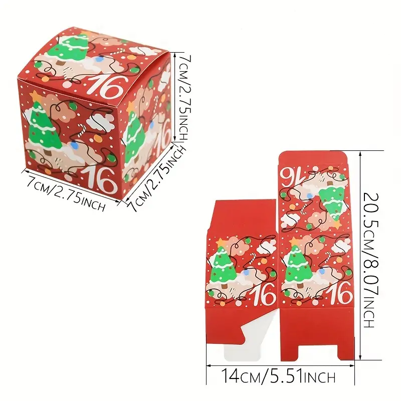 Festive Red & Green Numbered Christmas Advent Calendar Gift Boxes - Set 24