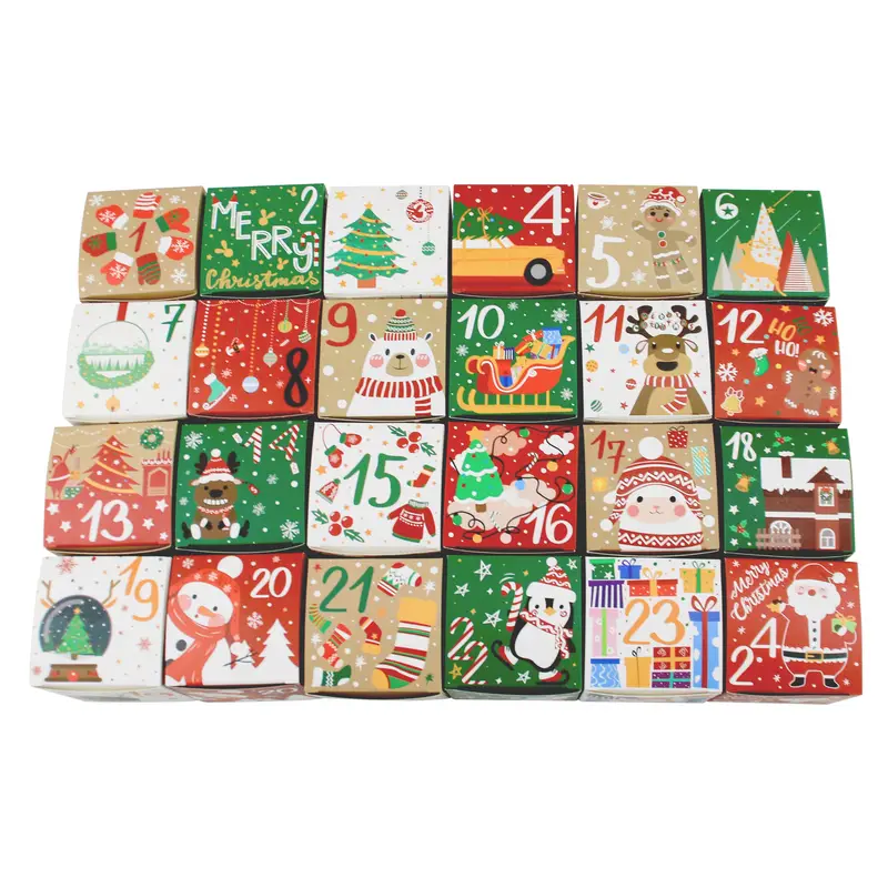 Festive Red & Green Numbered Christmas Advent Calendar Gift Boxes - Set 24