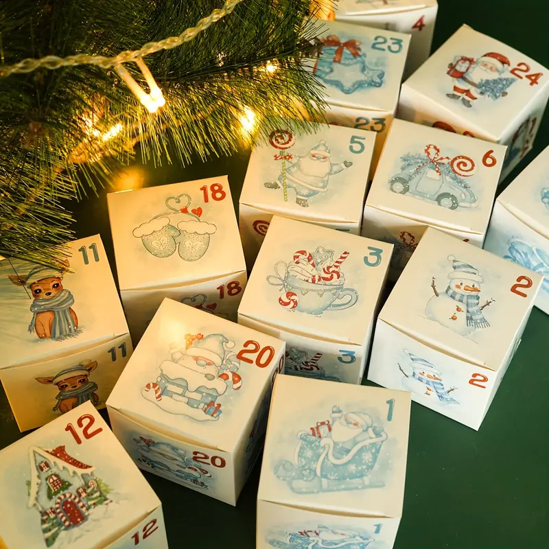 Ice Blue Numbered Christmas Advent Calendar Gift Boxes - Set 24