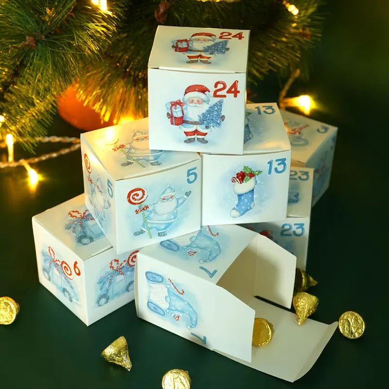 Ice Blue Numbered Christmas Advent Calendar Gift Boxes - Set 24