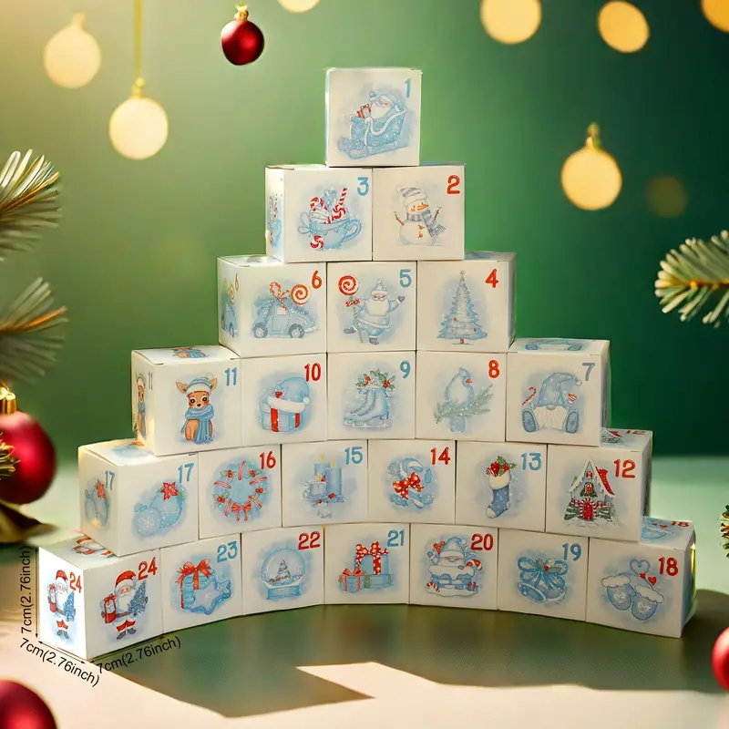 Ice Blue Numbered Christmas Advent Calendar Gift Boxes - Set 24