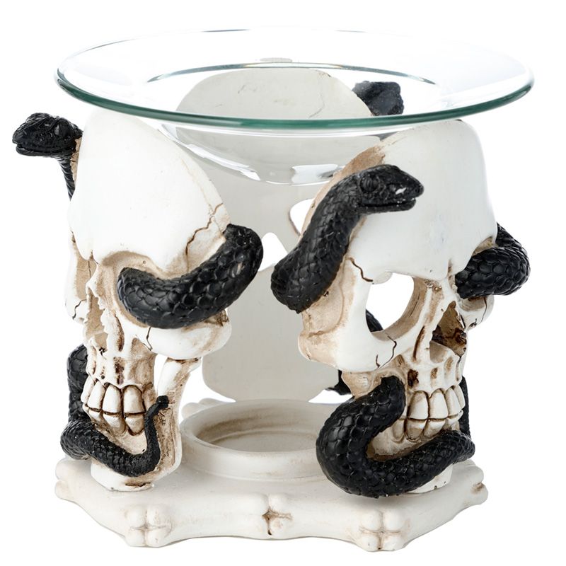 Skull and Serpent Resin Oil & Wax Burner with Glass Dish