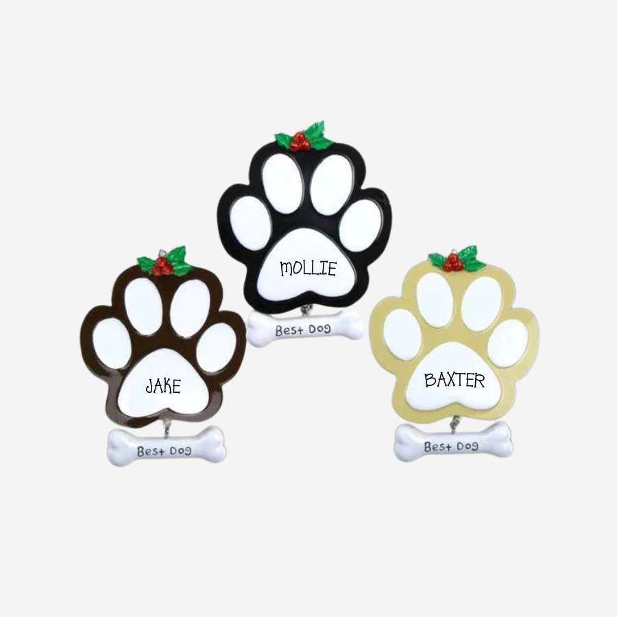 Personalised Dog Paw Christmas Ornament - Black, Brown or Tan