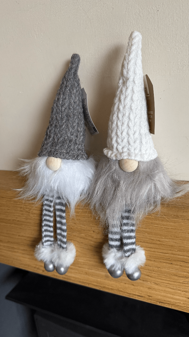 Pair of 16cm Grey Knitted Hat Gonks with Dangly Legs