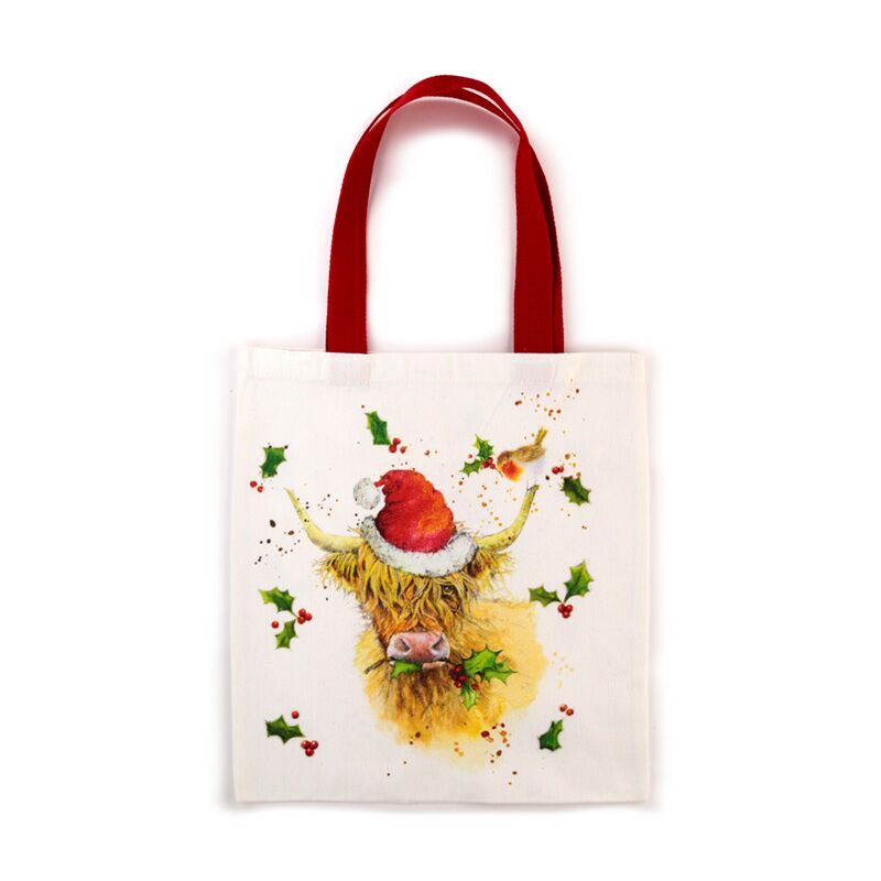 Jan Pashley Christmas Highland Coo Reusable Tote Bag