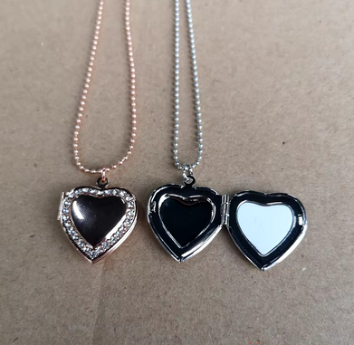 Personalised Silver Heart Photo Locket & Necklace - Diamante Design