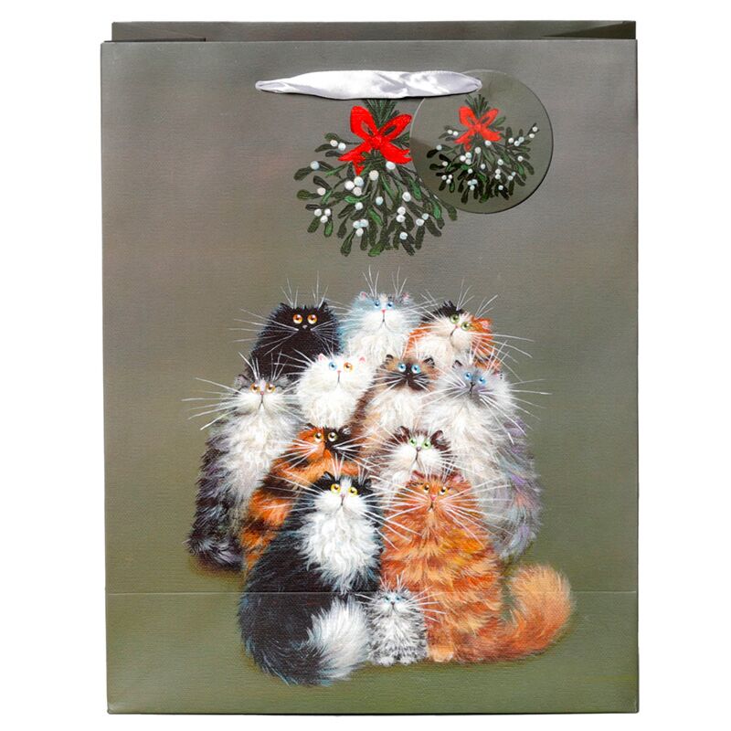 Kim Haskins Cats Christmas Mistletoe Gift Bag - Large