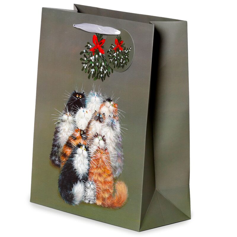 Kim Haskins Cats Christmas Mistletoe Gift Bag - Large