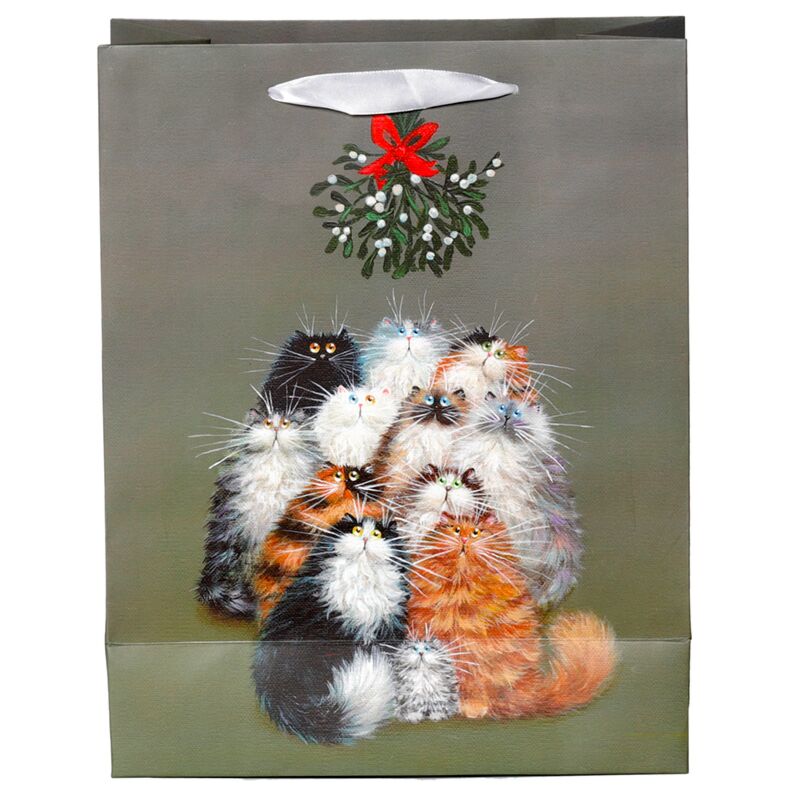 Kim Haskins Cats Christmas Mistletoe Gift Bag - Large