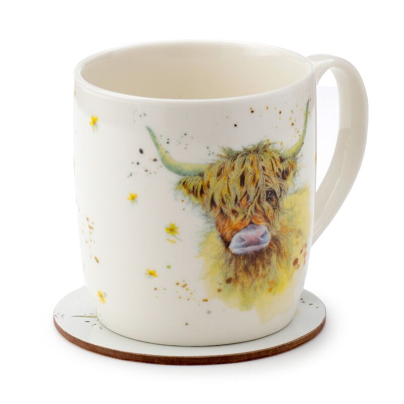 Jan Pashley Porcelain Highland Coo Mug and Coaster Set