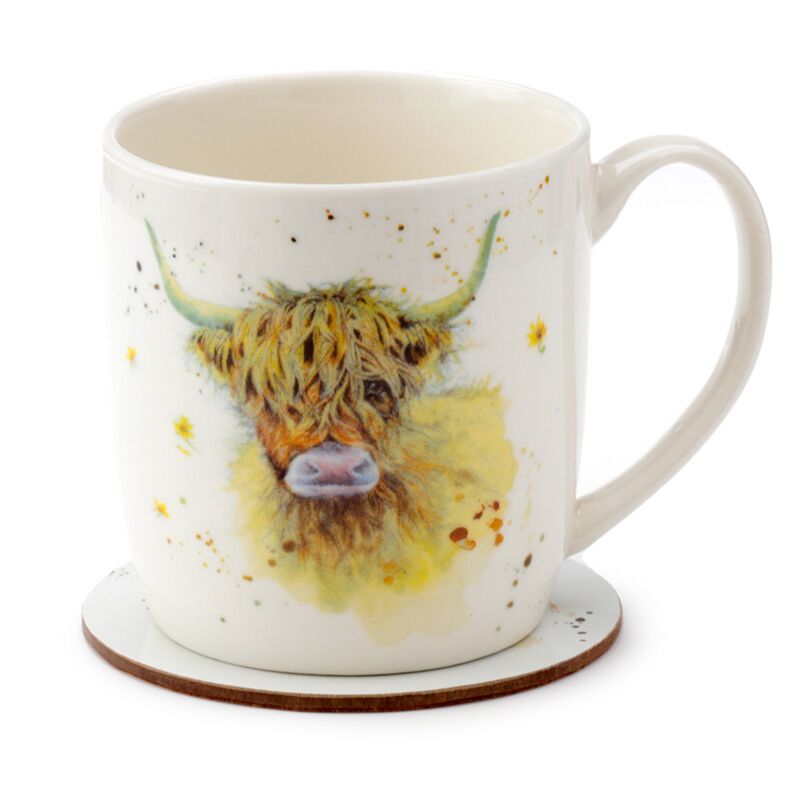 Jan Pashley Porcelain Highland Coo Mug and Coaster Set