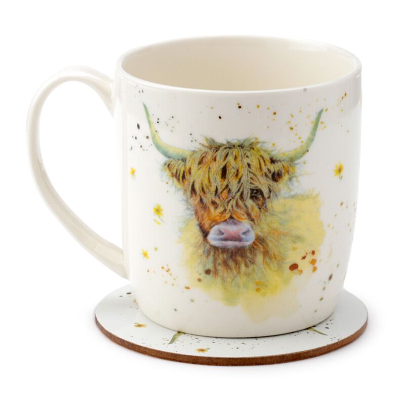 Jan Pashley Porcelain Highland Coo Mug and Coaster Set