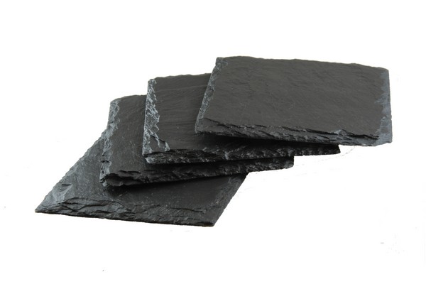 Set of 4 Square Slate Coasters, Black