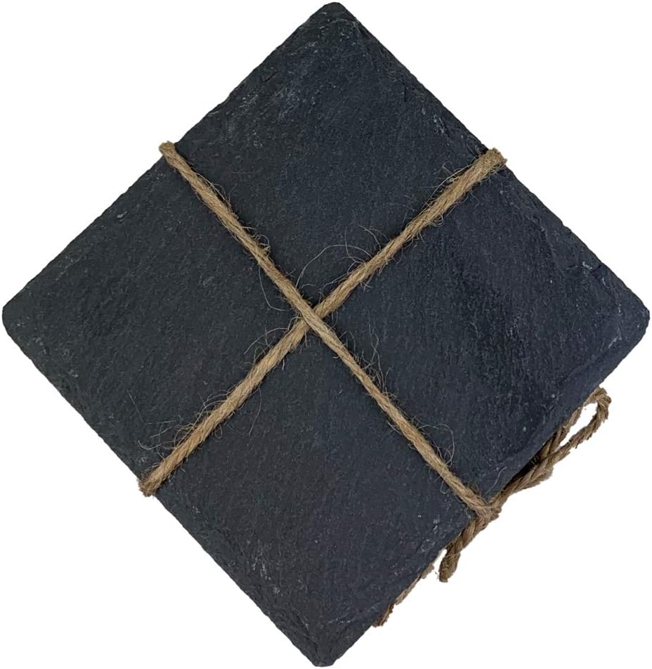 Set of 4 Square Slate Coasters, Black