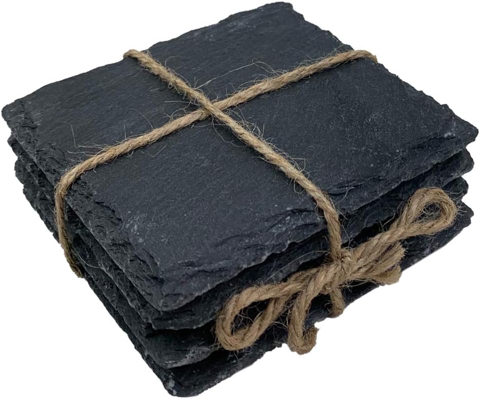 Set of 4 Square Slate Coasters, Black