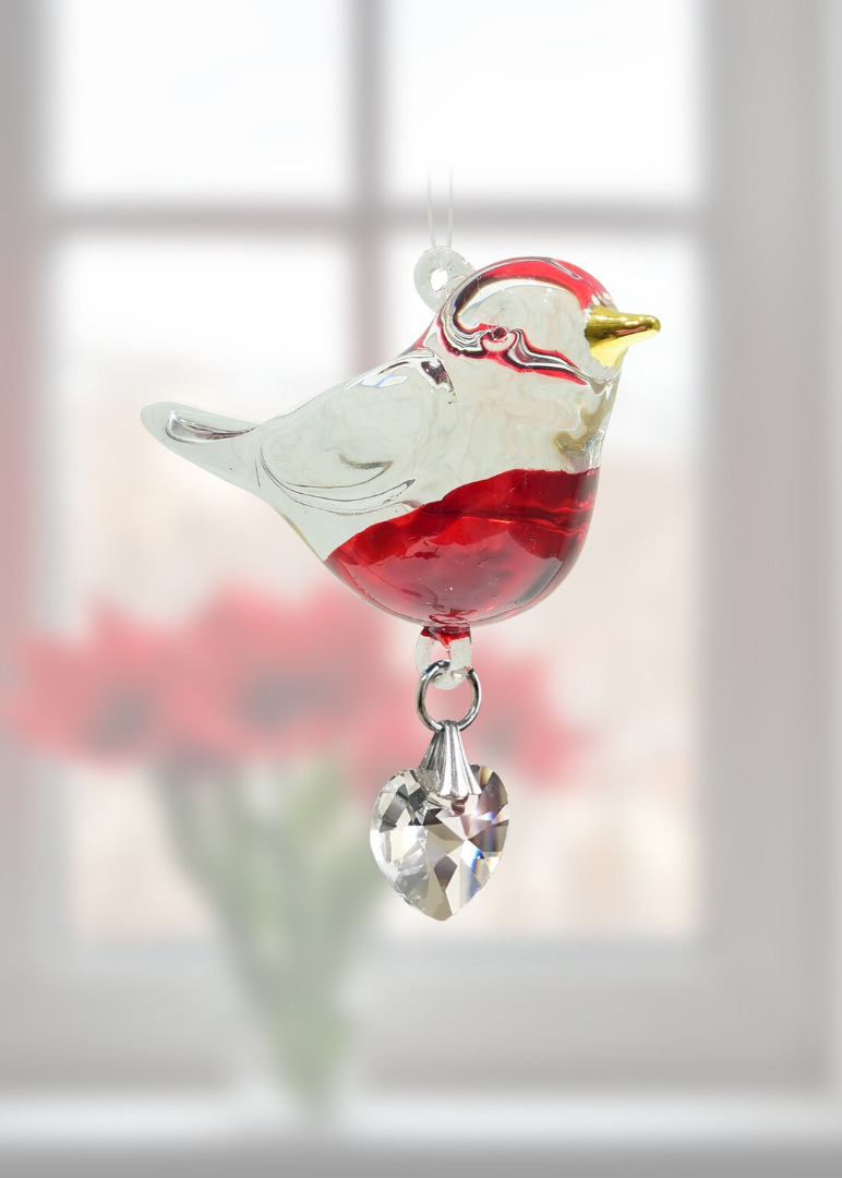 Wild Things Handmade Pretty Little Birds Glass Bird Suncatcher Crystal - Robin